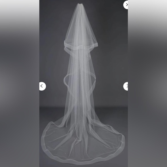 1” white Horsehair trim edge veil 2 layer with comb, blusher and pearls - Picture 5 of 8